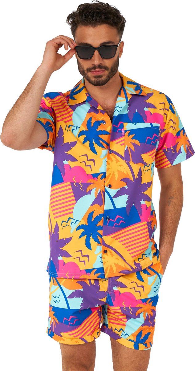OppoSuits Palm Power Summer Combo - Heren Zomer Set - Bevat Shirt En Shorts - Tropical Zwem Kleding - Multi Color -Maat L