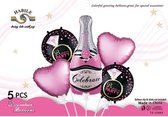 Folie ballon Set Champagne XL, Roze, 5 stuks, Verjaardag, Happy Birthday, Feest, Party, Wedding, Decoratie, Versiering, Miracle Shop
