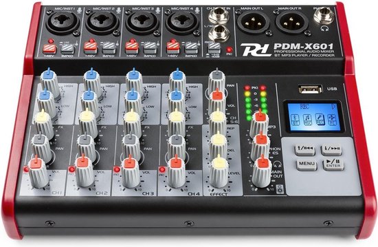 Mengpaneel - Power Dynamics PDM-X601 - 6 kanaals mixer met Bluetooth en mp3 speler - Fantoomvoeding - Echo processor - Ideaal voor zang, podcast, etc. - Power Dynamics