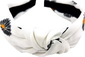 Haarband Diadeem Knoop Bloemen Print Zwart Wit