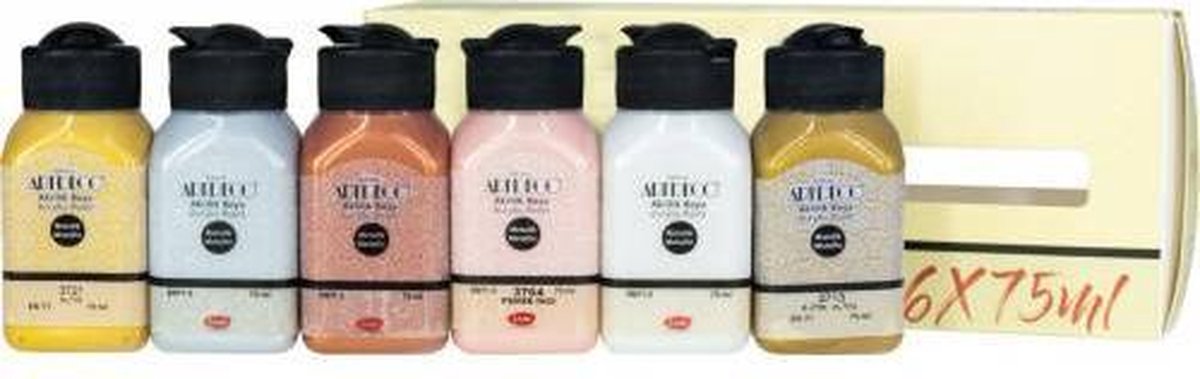 ArtDeco Acrylverf Set Metallic | 6 x 75ml | Metallic Kleuren | Duurzaam | Hobbyverf - 75ml 6 Tubes Acrylic Paint Set Metallic Set