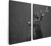 Artaza Canvas Schilderij Tweeluik Hertenkop - Hert - Zwart Wit - 80x60 - Foto Op Canvas - Canvas Print