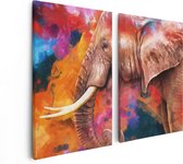 Artaza Canvas Schilderij Tweeluik Kleurrijke Olifant - Abstract - 80x60 - Foto Op Canvas - Canvas Print
