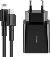 Baseus Oplader USB Type C Stroomvoorziening 18 W 3 A + USB Type C Kabel - Lightning 2,4 A 1 m Zwart