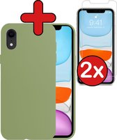 Hoes voor iPhone XR Hoesje Siliconen Case Cover Met 2x Screenprotector - Hoes voor iPhone XR Hoesje Cover Hoes Siliconen Met 2x Screenprotector - Groen