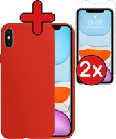 Hoesje Geschikt voor iPhone Xs Hoesje Siliconen Case Hoes Met 2x Screenprotector - Hoes Geschikt voor iPhone Xs Hoes Cover Case - Rood