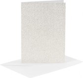 glitterkaarten met enveloppen 10,5 x 15 cm 4 stuks wit