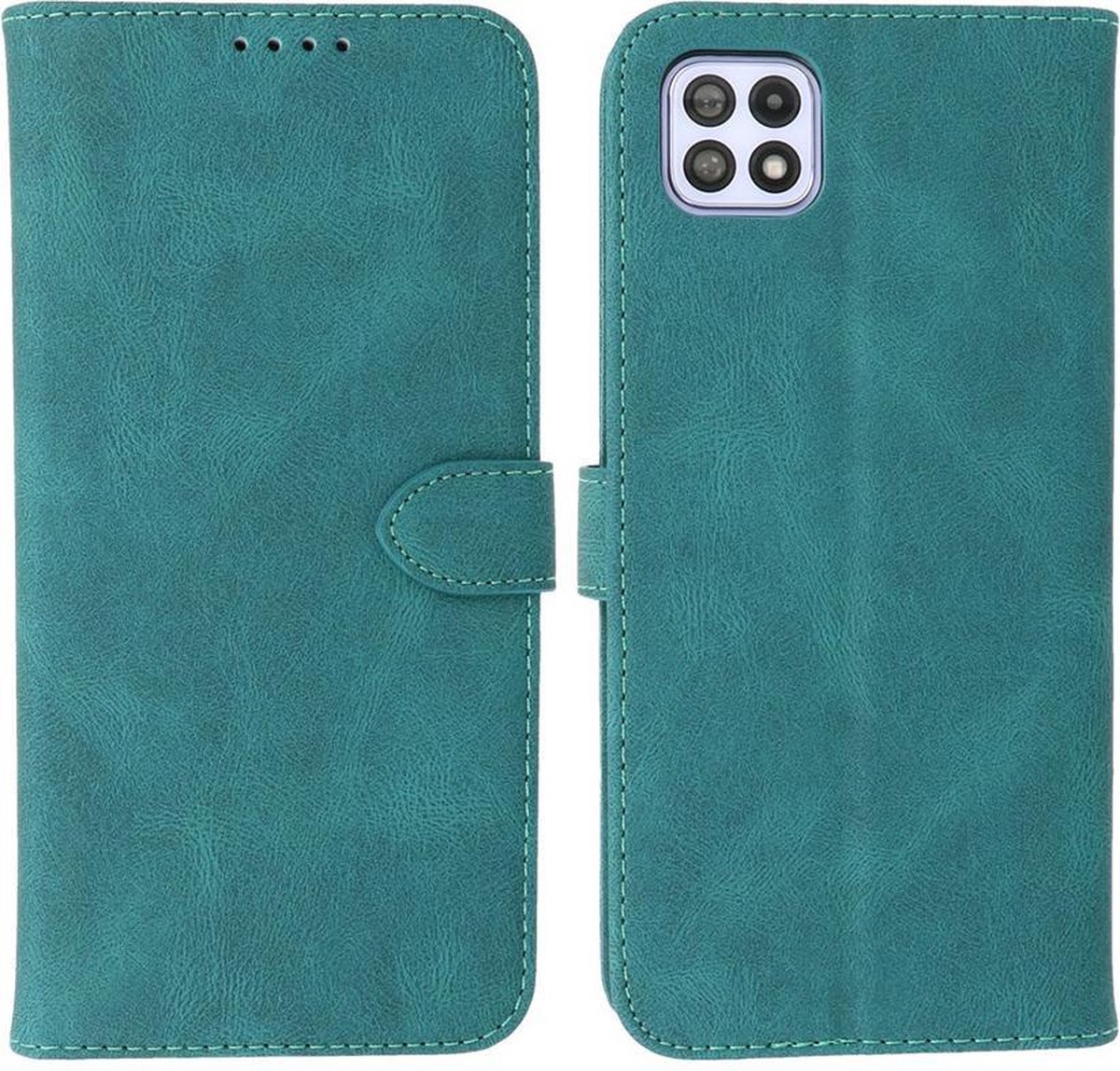 Samsung Galaxy A22 5G Hoesje - Portemonnee Book Case - Kaarthouder & Magneetlipje - Kunstleer - Donker Groen