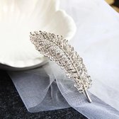 Haarspeld - Haarclip - Veer - Haaraccessoire - French barrette clip - Zilver met strass - 7 cm