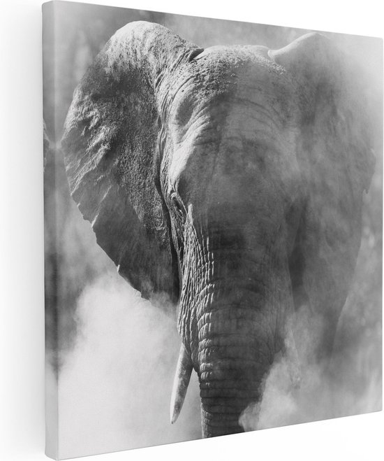 Artaza Peinture sur Toile Tête d'éléphant - Éléphant - Zwart Wit - 90x90 - Groot - Photo sur Toile - Impression sur Toile
