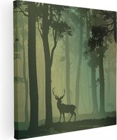 Artaza Canvas Schilderij Hert In Het Bos - Silhouet  - 90x90 - Groot - Foto Op Canvas - Canvas Print