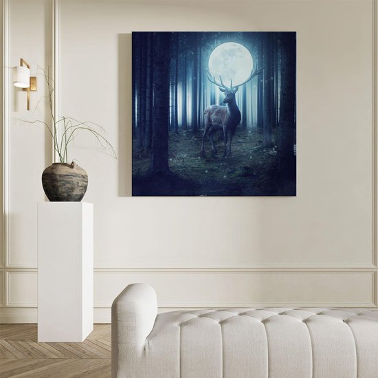 Artaza - Peinture sur toile - Cerf dans les bois pendant la pleine lune - 90 x 90 - Groot - Photo sur toile - Impression sur toile