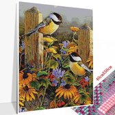 Diamond Painting Volwassenen - Vogel - Koolmeesjes met Zonnebloemen - 40x50 cm - Compleet Hobbypakket - Vierkante steentjes