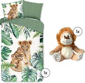 Bedtextielset Kids - Dekbedovertrek  Welpje + Knuffel Leeuw Rudi