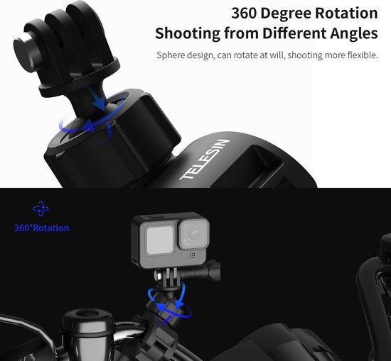 TELESIN° Super Clamp Camera Mount met 360° Dual Ball Head, Fiets/Fiets/Motorfiets Stuur Mount voor GoPro Max Hero 13 12 11 10 9 8 7, DJI Action 5 Pro 4 3, Insta360 X3