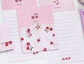 Rood Fruit Briefpapier Set | Kersen Aardbeien | Roze Rood | Briefpapier | Papier voor Brieven | Mooi Papier | Versierd Papier | Stickers | Zegels | Penvrienden | Bloemen Planten