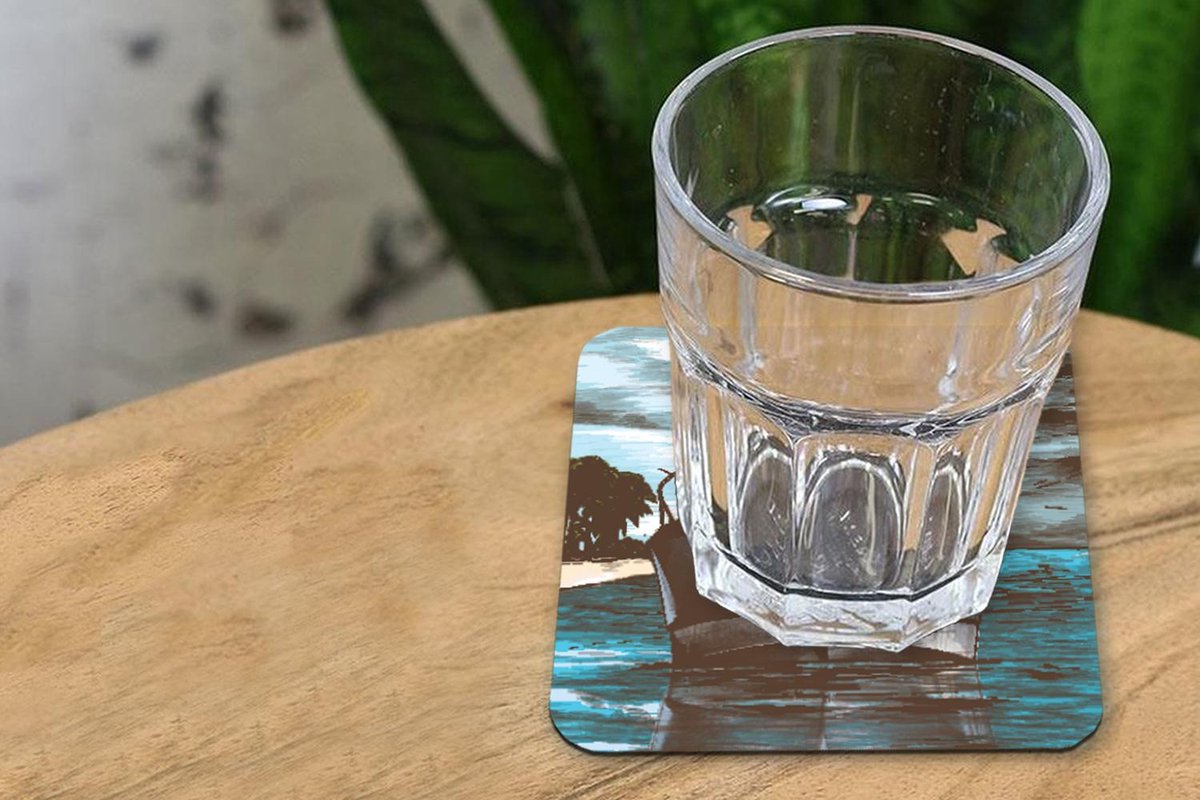 Onderzetters voor glazen - Boot - Zee - Kleuren - 10x10 cm - Glasonderzetters - 6 stuks