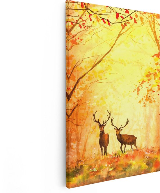 Artaza - Peinture sur toile - Cerf dessiné dans la forêt - Automne - 40 x 60 - Photo sur toile - Impression sur toile