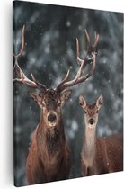 Artaza - Peinture sur toile - Deux cerfs avec neige - 40 x 50 - Photo sur toile - Impression sur toile