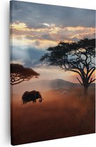 Artaza Canvas Schilderij Olifant In Het Wild - Savanne - 40x50 - Foto Op Canvas - Canvas Print