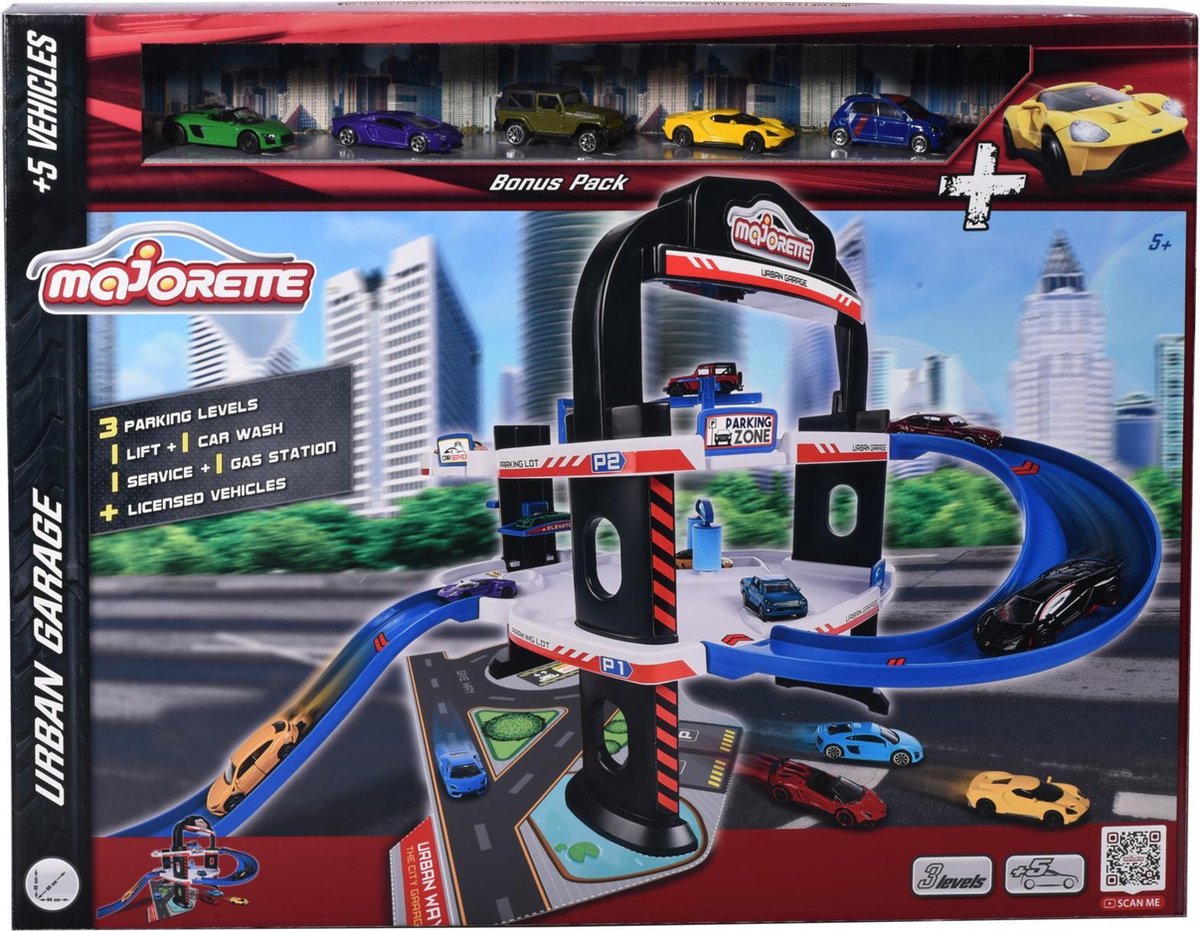 majoRETTE Garage urbain jouet avec 5 voitures jouet