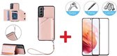 2-in-1 Luxe PU Lederen Wallet Hoesje Met Full Cover Tempered Glass Screenprotector Geschikt Voor Samsung Galaxy S21 (5G) - Portemonnee Back Standaard - Kaarthouder Card Case Met Pa