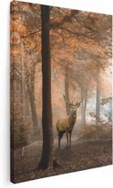 Artaza Canvas Schilderij Hert In Het Bos - Herfst - 60x80 - Foto Op Canvas - Canvas Print