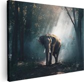 Artaza Canvas Schilderij Olifant In Het Bos Met Zonneschijn - 80x60 - Foto Op Canvas - Canvas Print