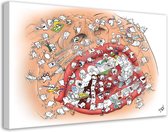 Tandarts Cartoon op canvas - Roland Hols - Gebitszorg - 90 x 120 cm - Houten frame 4 cm dik - Orthodontist - Mondhygiënist
