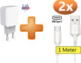 PowerPort 24W Thuislader met USB-C Kabel - Oplader Stekker Adapter met 2 USB Poorten - Geschikt voor Nokia 4.2/4.3/5.1/5.2/5.3/5.4/6/6.1/6.2/6.3/7/7.1/7.2/Lumia/Nokia 9 Pure View