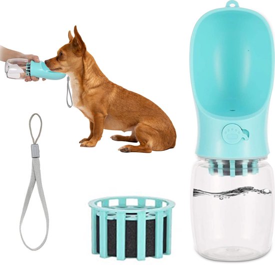 RoiPets® Honden Drinkfles - Met Filter & Polsband - Waterfles Hond – Drinkfles Honden Voor Onderweg – Honden Bidon