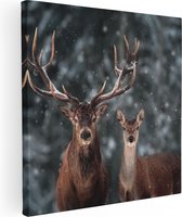 Artaza - Peinture sur toile - Deux cerfs avec neige - 50x50 - Photo sur toile - Impression sur toile