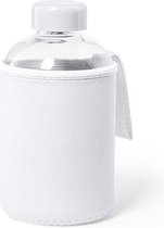 Glazen waterfles/drinkfles met witte softshell bescherm hoes 600 ml - Sportfles - Bidon
