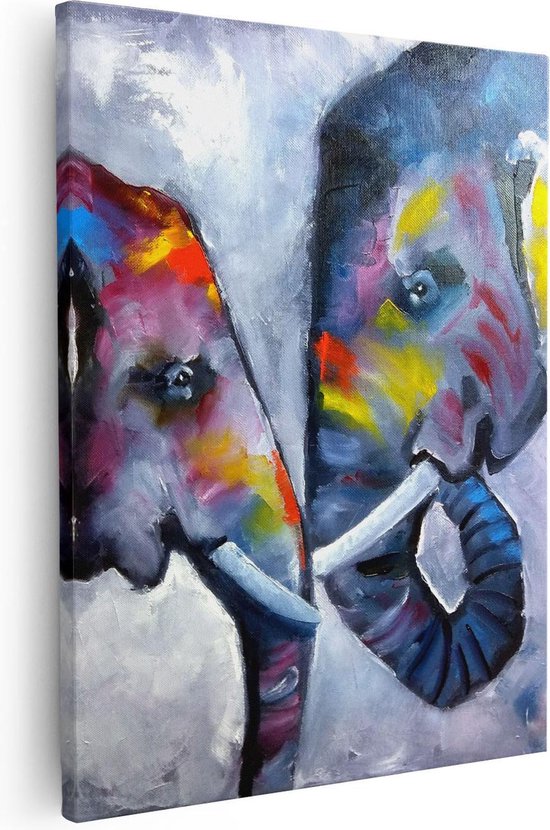 Artaza Canvas Schilderij Twee Getekende Olifanten - Abstract - 80x100 - Groot - Foto Op Canvas - Canvas Print