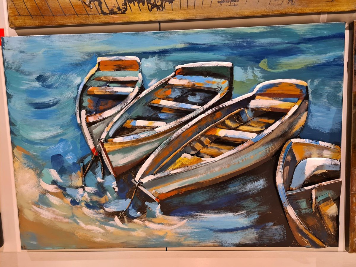 3D Schilderij Metaal en hout - Roeiboten