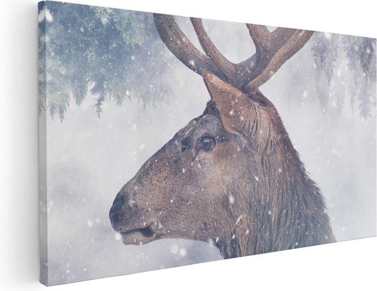 Artaza Canvas Schilderij Hertenkop - Hert Op Een Bomen Achtergrond - 100x50 - Groot - Foto Op Canvas - Canvas Print