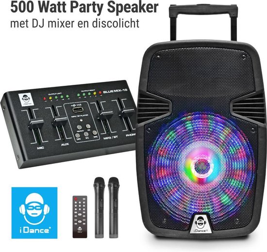 iDance Groove-420DJ Party Speaker – Bluetooth Speaker met DJ Mengpaneel en Discolicht – 500 Watt – Karaoke Set - Met 2 Draadloze Microfoons