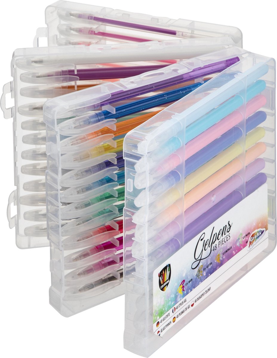 Grafix Gelpennen - 48pcs - 12x neonpennen | 12x Glitterpennen | 12x Metallic pennen | 12x pastelpennen - Gelpennen voor kinderen en volwassenen |