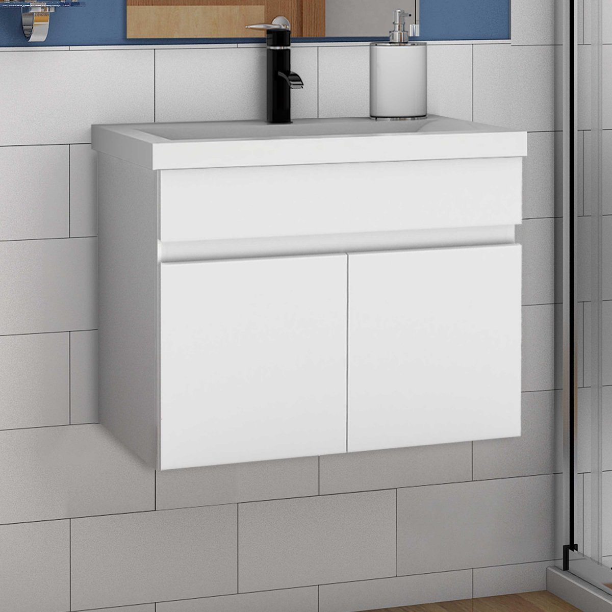 Wastafelonderbouw met onderkast 60 cm badkamermeubels met wastafel dik keramisch gastentoilet wit mat