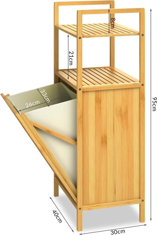 1x ou 2x Meuble en bambou avec étagères panier à linge intégré 43L