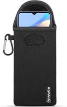 Hoesje voor Oppo A16 / A16s / A54s - MobyDefend Neopreen Pouch Met Karabijnhaak - Insteekhoesje - Riemlus Hoesje - Zwart - GSM Hoesje - Telefoonhoesje Geschikt Voor: Oppo A16 / Opp