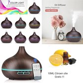 Aromatic Therapy - Aroma Diffuser 550 ML - Geurverspreider - Luchtbevochtiger - Dark Wood Grain +10ml Citroen olie!!!