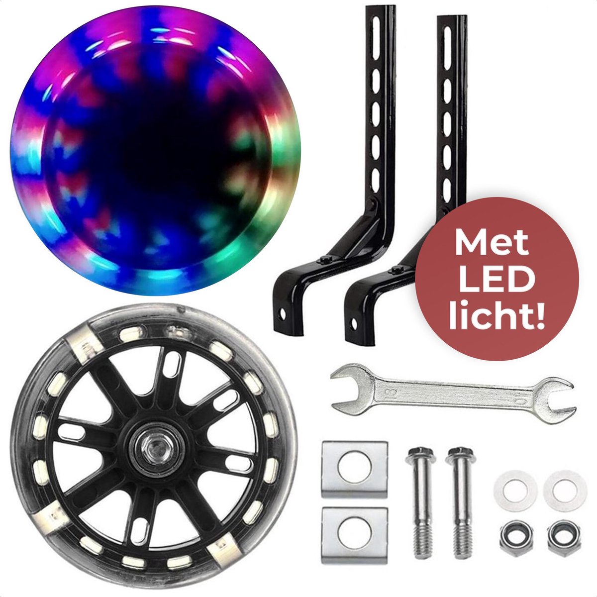 Zijwieltjes - 12 tot 20 Inch - Inclusief installatie set - LED lichtjes Zijwieltjes voor Kinderfiets - Zwart - Zijwielen- zijwieltjes 12,/14/16/18/20inch,