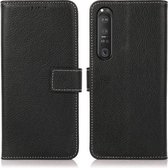 Voor Sony Xperia 1 III Litchi Textuur PU + TPU Horizontale Flip Lederen Case met Houder & Kaartsleuven & Portemonnee (Zwart)