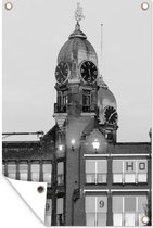Affiche de jardin Tour de l'horloge avec girouette à Rotterdam - noir et blanc - 80x120 cm - Jardin