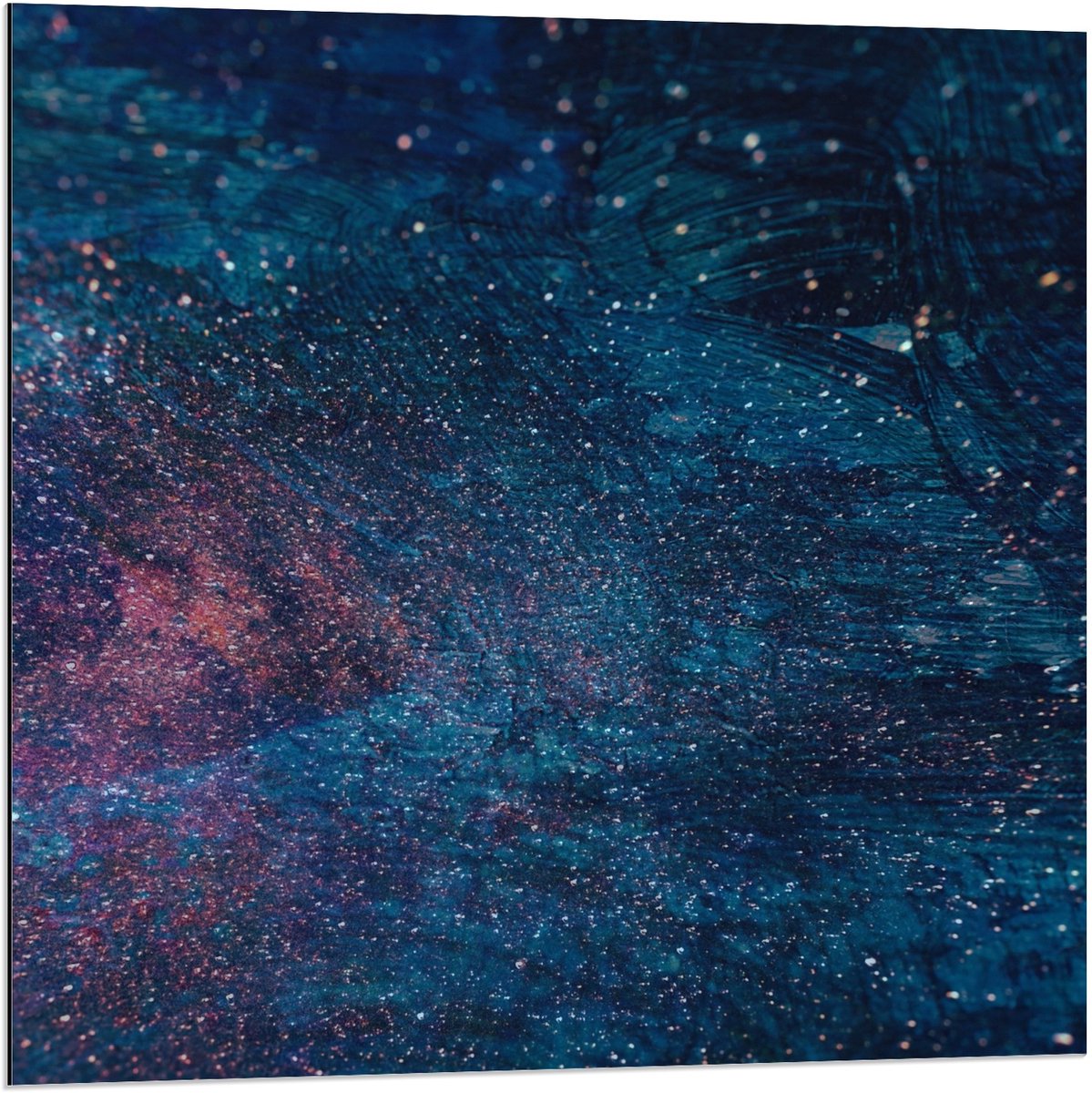 Dibond - Blauwe Verf met Zilveren Glitters - 80x80cm Foto op Aluminium (Met Ophangsysteem)