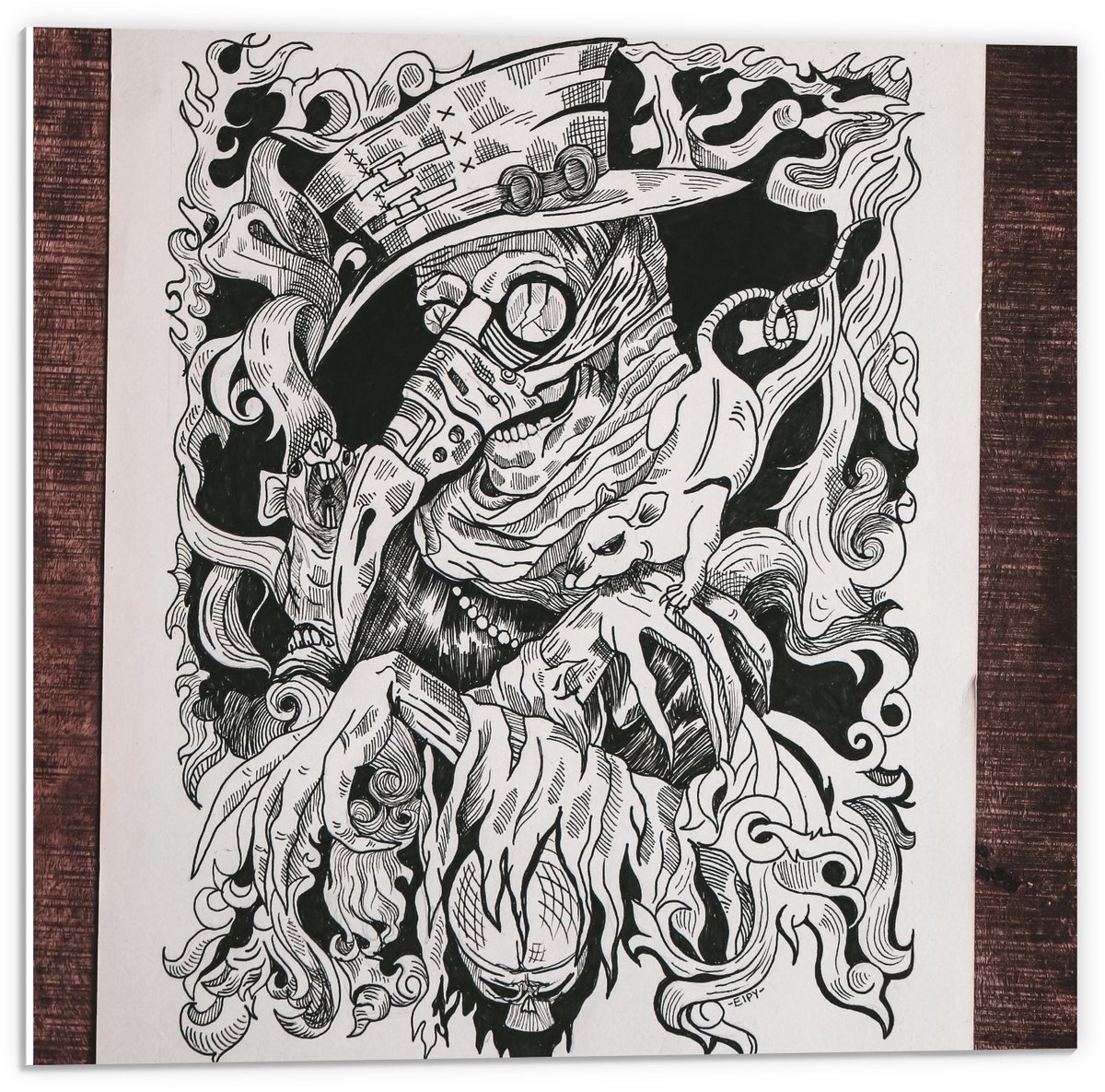 KuijsFotoprint Forex - Kunstige Tekening Zwart - Wit - 50x50cm Foto op Forex