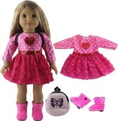 Dolldreams | Kleding set voor pop: Roze jurkje, schoenen en rugzak - geschikt voor baby born