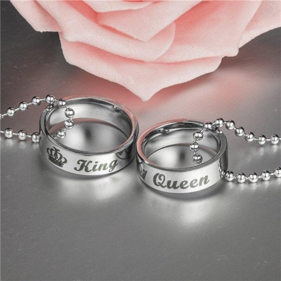 Fler® | King & Queen halskettingen set voor koppels | Ring Halsketting |  Kettingen met... | bol