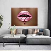 PosterGuru - canvas schilderij - Pink Lips CloseUp - 60 x 90 cm